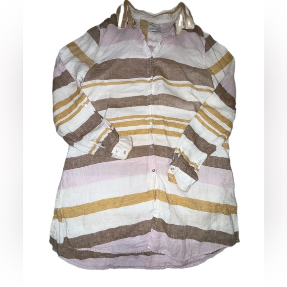 Rachel Zoe 100% Linen Striped Shirt Dress Tunic Medium Bust Boho resort - Picture 4 of 9